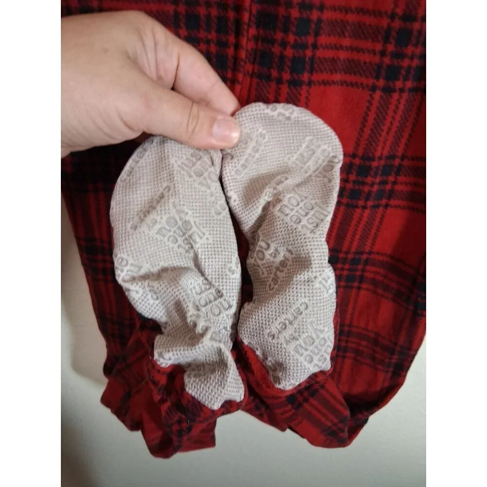 Carters Fleece Pajamas Footie Christmas Reindeer Plaid Sleepwear Unisex Red 5T